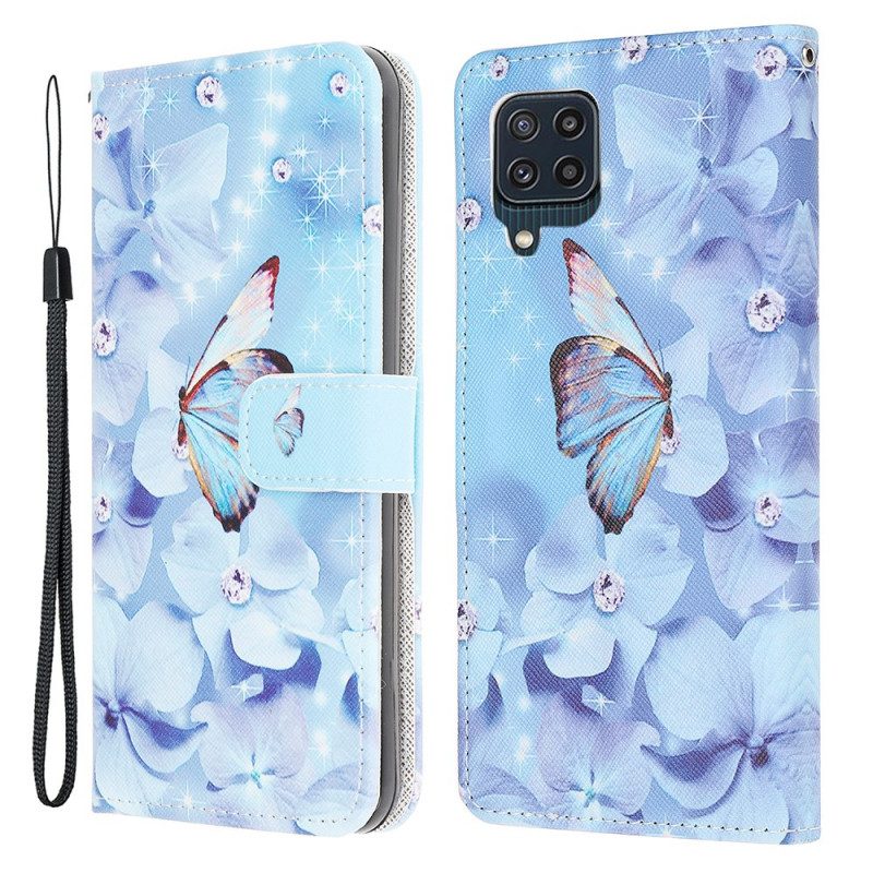 Custodia in pelle Samsung Galaxy M32 Farfalle Di Diamanti Strappy