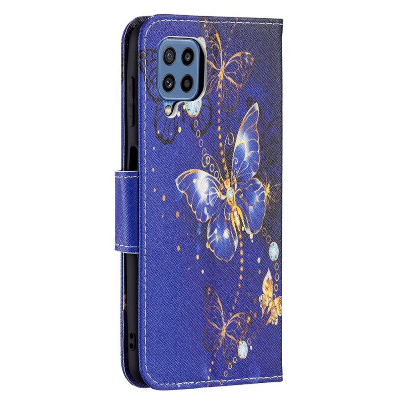 Custodia in pelle Samsung Galaxy M32 Farfalle Dorate