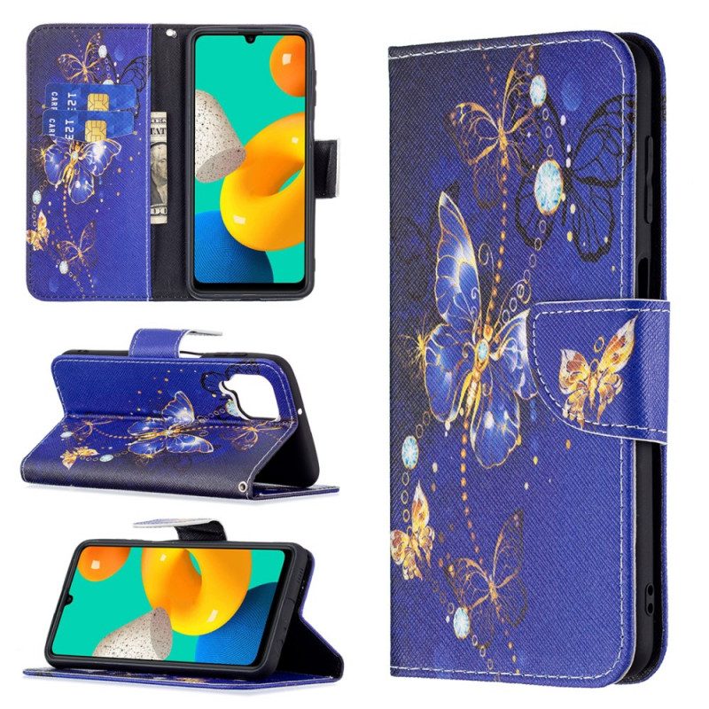 Custodia in pelle Samsung Galaxy M32 Farfalle Dorate