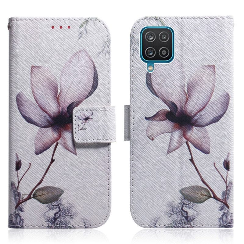 Custodia in pelle Samsung Galaxy M32 Fiore Rosa Polveroso