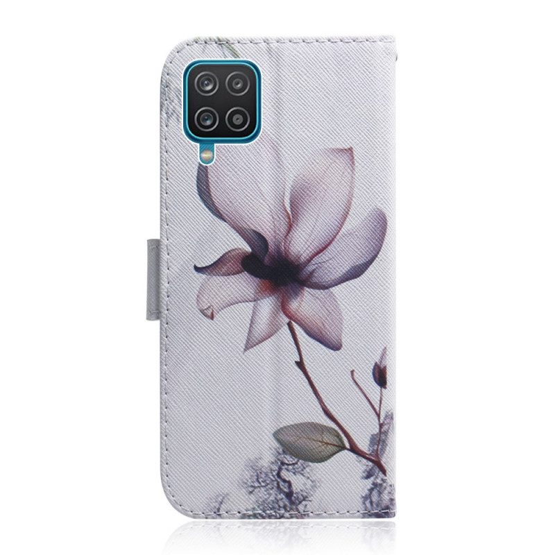 Custodia in pelle Samsung Galaxy M32 Fiore Rosa Polveroso