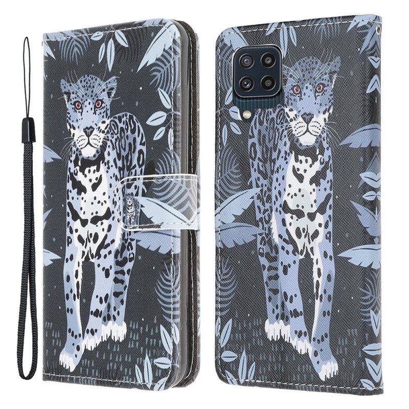 Custodia in pelle Samsung Galaxy M32 Leopardo Con Spalline