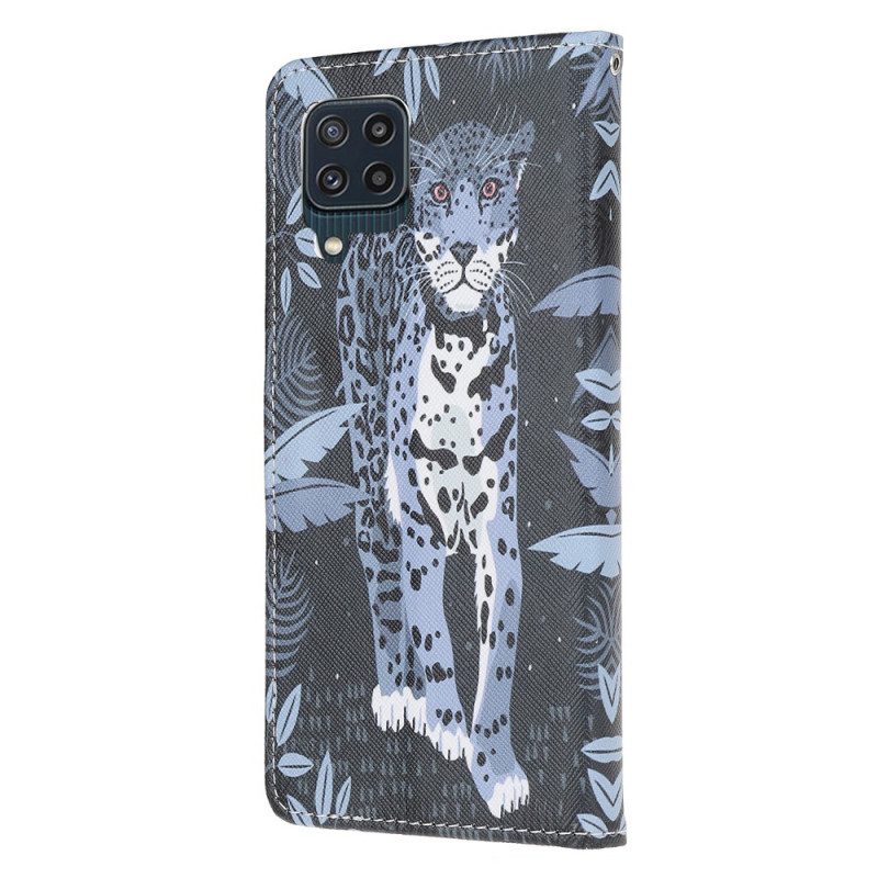 Custodia in pelle Samsung Galaxy M32 Leopardo Con Spalline