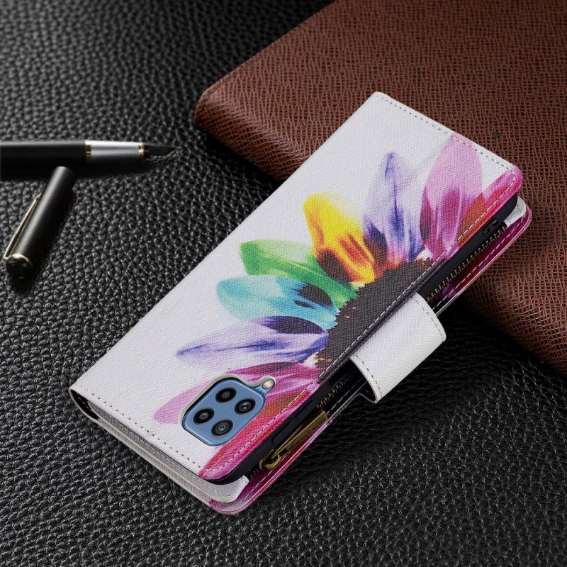 Custodia in pelle Samsung Galaxy M32 Tasca Con Zip A Fiore