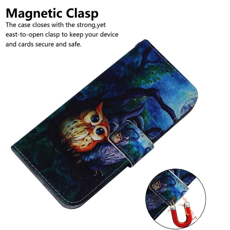 Folio Cover Samsung Galaxy M32 Dipinto Di Gufi