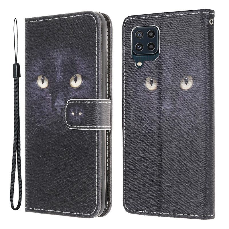 Folio Cover Samsung Galaxy M32 Strappy Occhi Di Gatto Nero