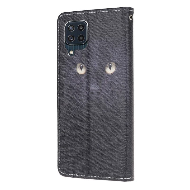 Folio Cover Samsung Galaxy M32 Strappy Occhi Di Gatto Nero