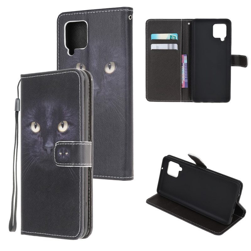 Folio Cover Samsung Galaxy M32 Strappy Occhi Di Gatto Nero