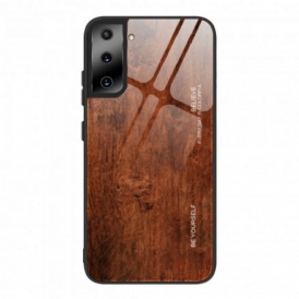 Cover Samsung Galaxy S21 Plus 5G Design In Legno Vetro Temperato