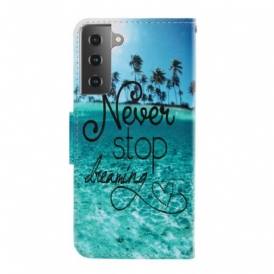 Custodia in pelle Samsung Galaxy S21 Plus 5G Non Smettere Mai Di Sognare Navy Strappy