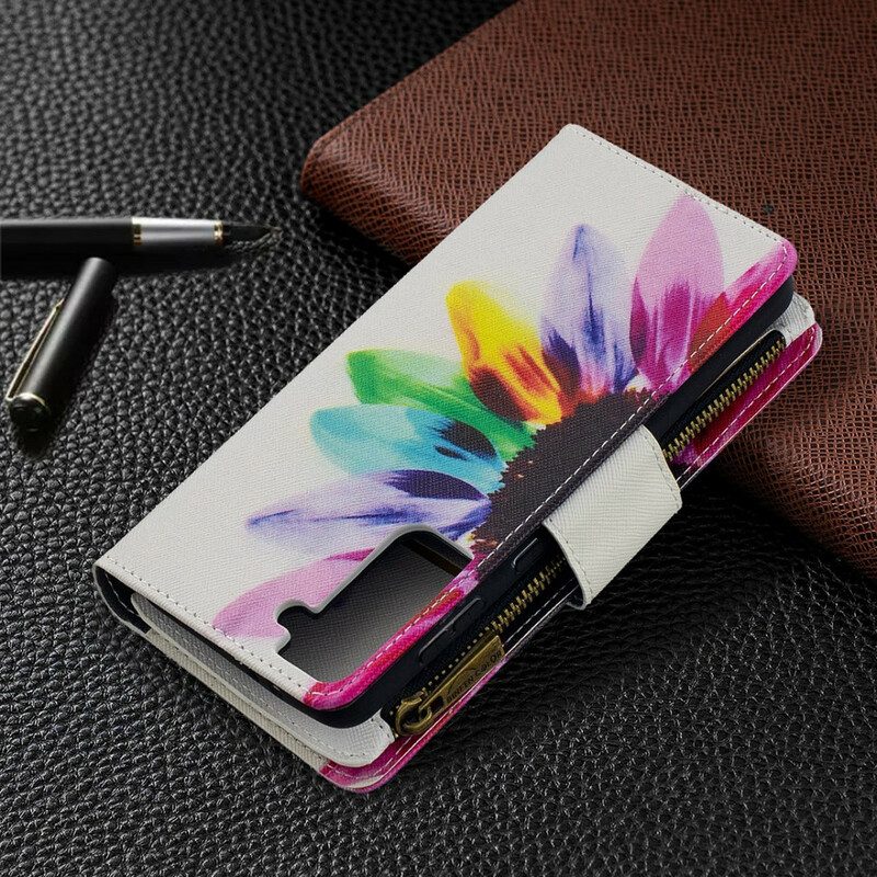 Folio Cover Samsung Galaxy S21 Plus 5G Custodia Con Zip Fiore Acquerello