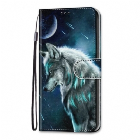 Folio Cover Samsung Galaxy S21 Plus 5G Lupo Sotto Una Pioggia Di Stelle