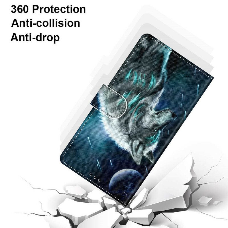 Folio Cover Samsung Galaxy S21 Plus 5G Lupo Sotto Una Pioggia Di Stelle