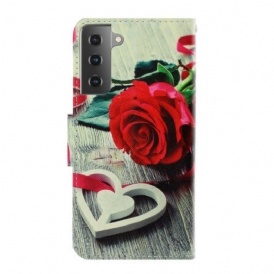 Folio Cover Samsung Galaxy S21 Plus 5G Rosa Romantica Con Cinturino