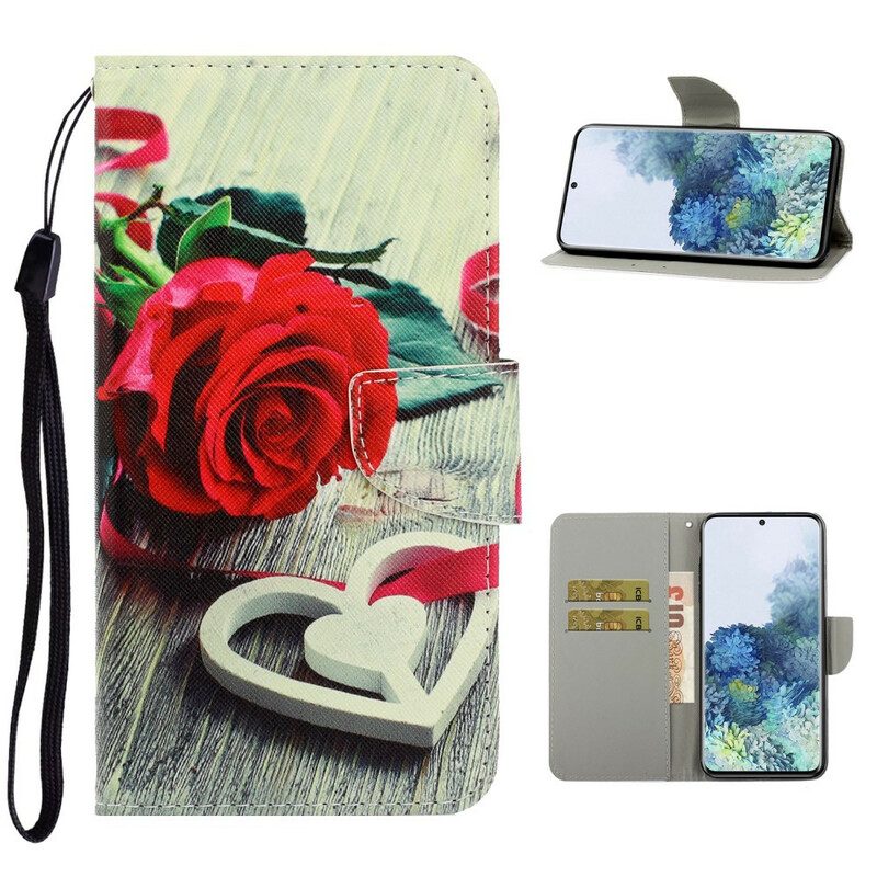 Folio Cover Samsung Galaxy S21 Plus 5G Rosa Romantica Con Cinturino