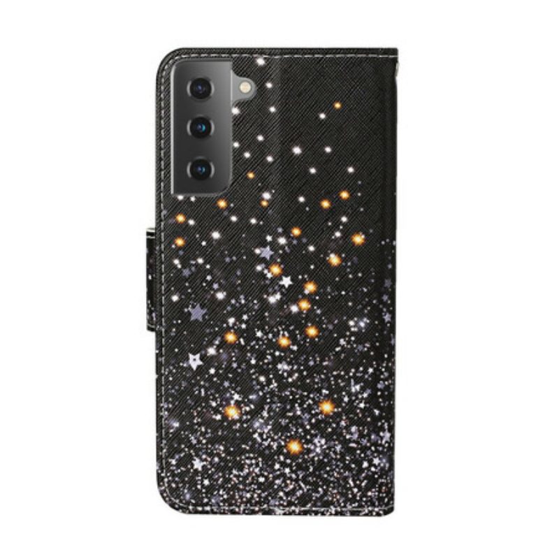 Folio Cover Samsung Galaxy S21 Plus 5G Stelle E Paillettes Con Cordino