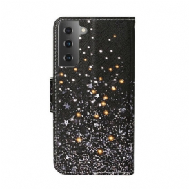 Folio Cover Samsung Galaxy S21 Plus 5G Stelle E Paillettes Con Cordino