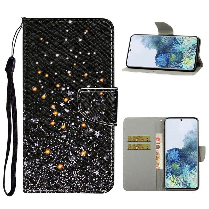 Folio Cover Samsung Galaxy S21 Plus 5G Stelle E Paillettes Con Cordino