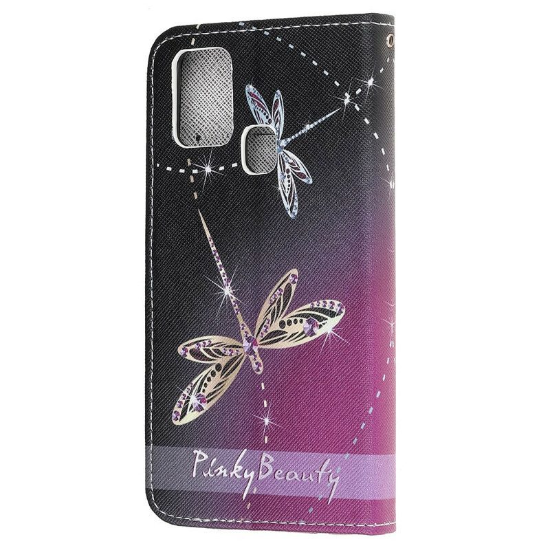 Custodia in pelle Samsung Galaxy M21 Libellule Strappy