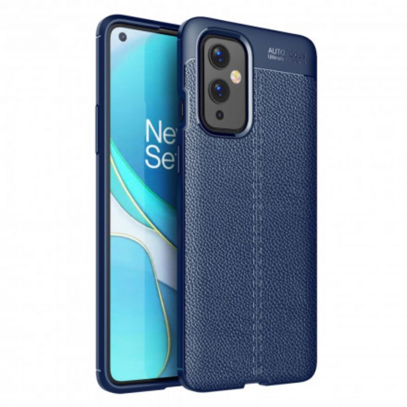 Cover OnePlus 9 Doppia Linea Litchi Effetto Pelle