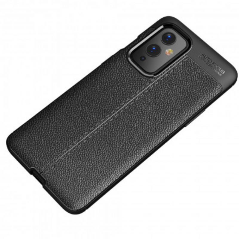 Cover OnePlus 9 Doppia Linea Litchi Effetto Pelle