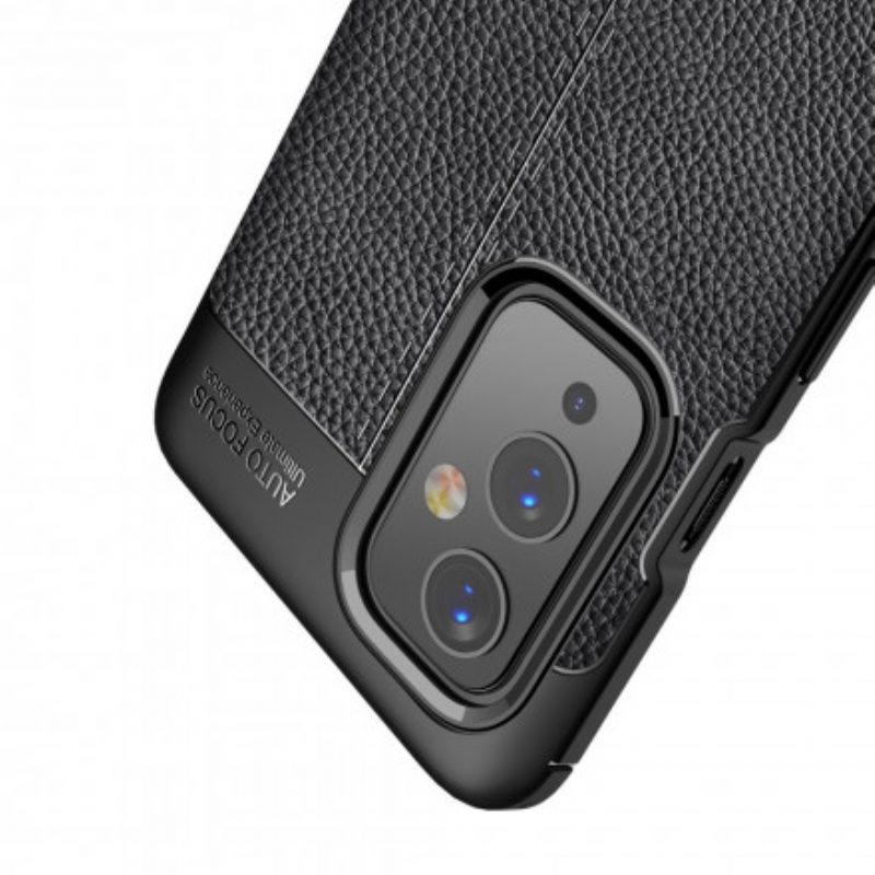 Cover OnePlus 9 Doppia Linea Litchi Effetto Pelle