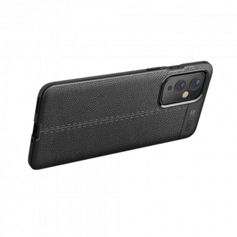 Cover OnePlus 9 Doppia Linea Litchi Effetto Pelle