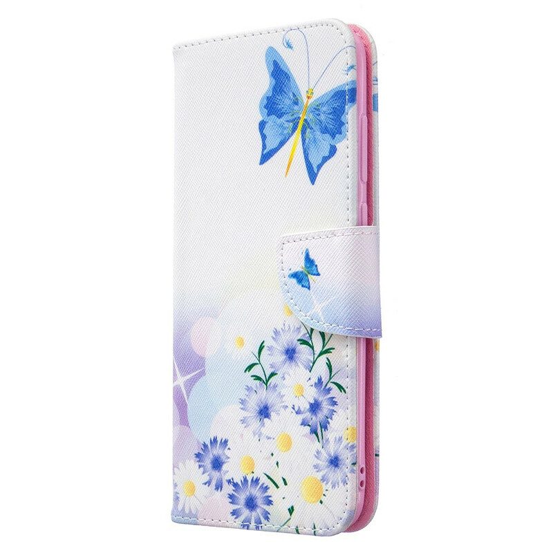 Custodia in pelle Samsung Galaxy M11 Farfalle E Fiori Dipinti