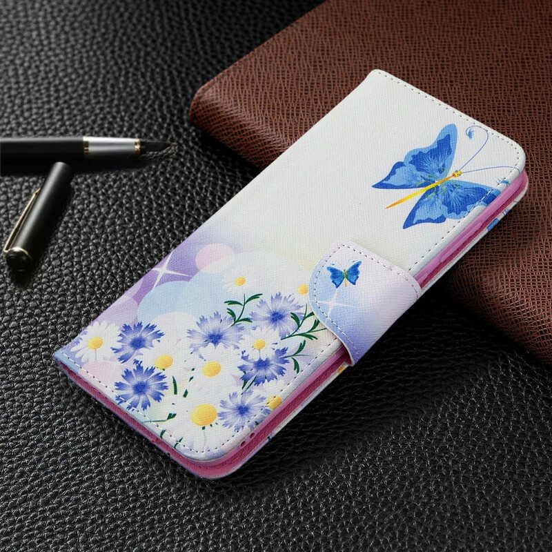 Custodia in pelle Samsung Galaxy M11 Farfalle E Fiori Dipinti