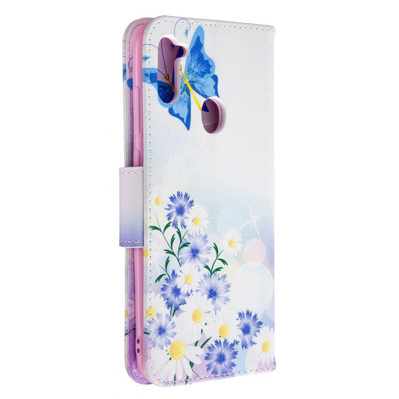 Custodia in pelle Samsung Galaxy M11 Farfalle E Fiori Dipinti