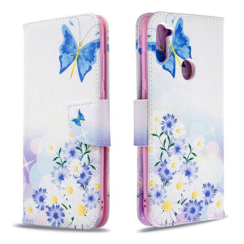 Custodia in pelle Samsung Galaxy M11 Farfalle E Fiori Dipinti