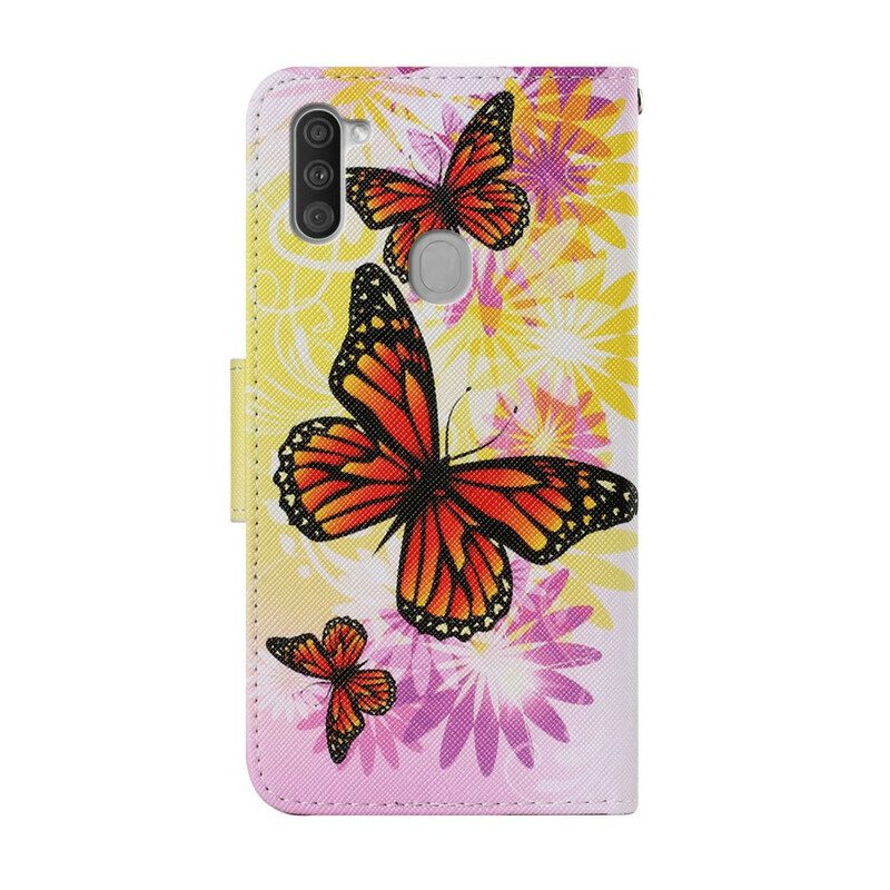 Custodia in pelle Samsung Galaxy M11 Farfalle E Fiori Estivi