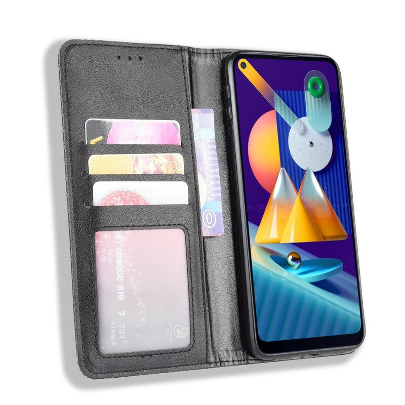 Folio Cover Samsung Galaxy M11 Custodia in pelle Effetto Pelle Vintage Stilizzato