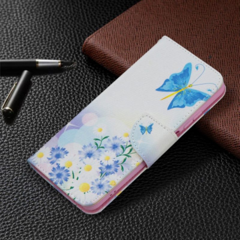 Folio Cover Poco M5s Farfalle E Fiori Dipinti