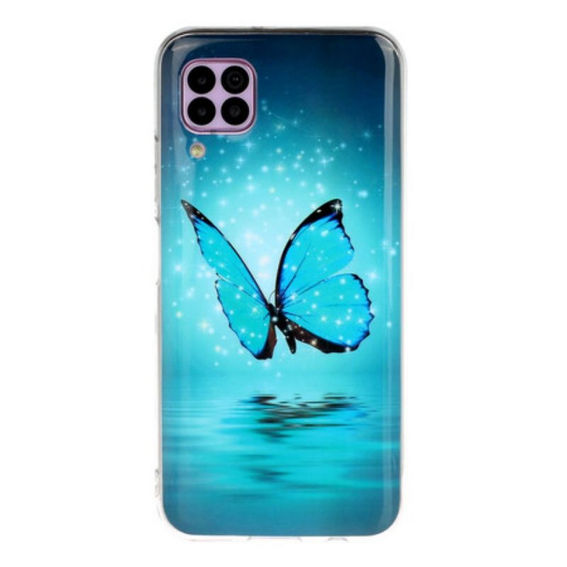 Cover Huawei P40 Lite Farfalla Blu Fluorescente