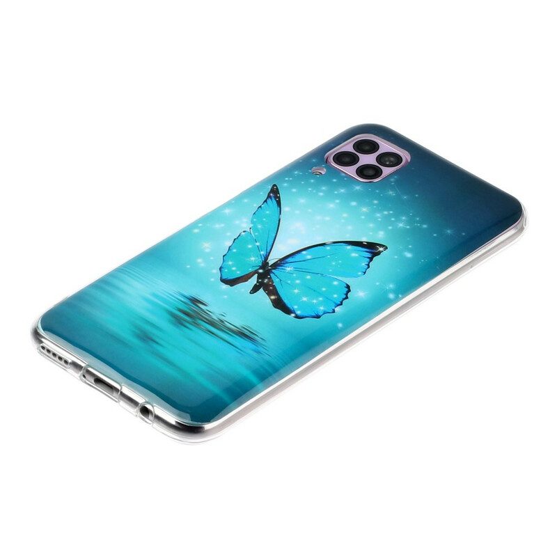 Cover Huawei P40 Lite Farfalla Blu Fluorescente