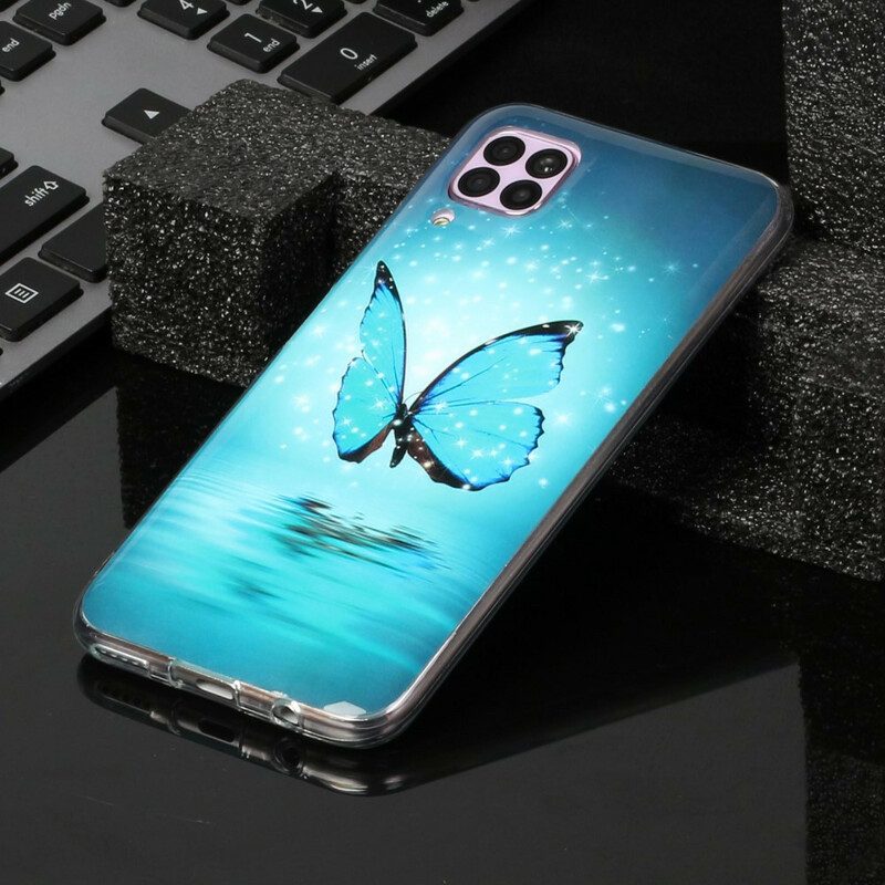 Cover Huawei P40 Lite Farfalla Blu Fluorescente