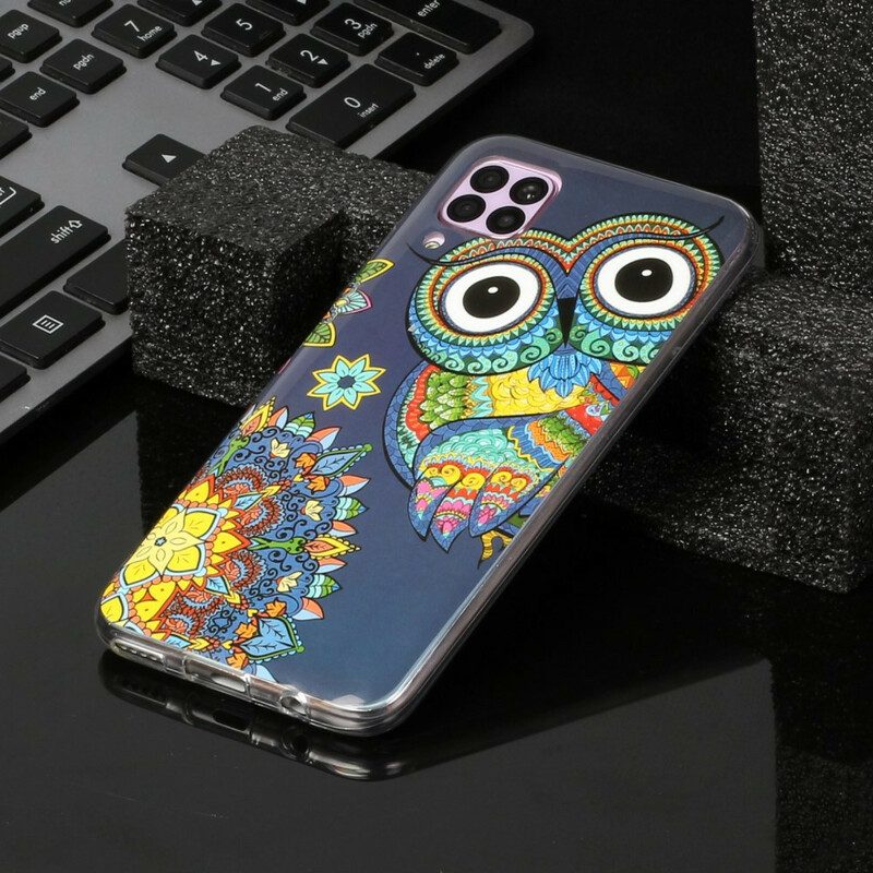 Cover Huawei P40 Lite Mandala Gufo Fluorescente