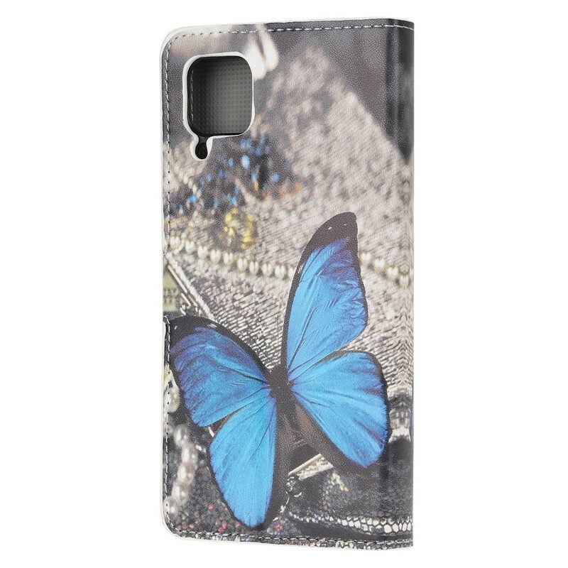 Custodia in pelle Huawei P40 Lite Farfalla Blu