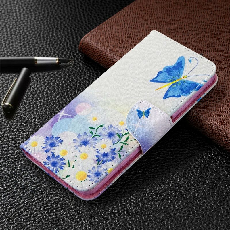 Custodia in pelle Huawei P40 Lite Farfalle E Fiori Dipinti