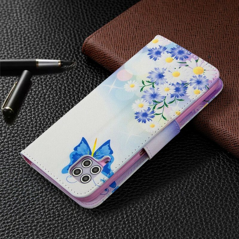 Custodia in pelle Huawei P40 Lite Farfalle E Fiori Dipinti