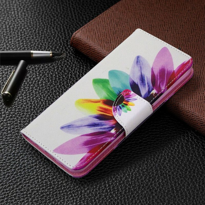 Custodia in pelle Huawei P40 Lite Fiore Dell'acquerello