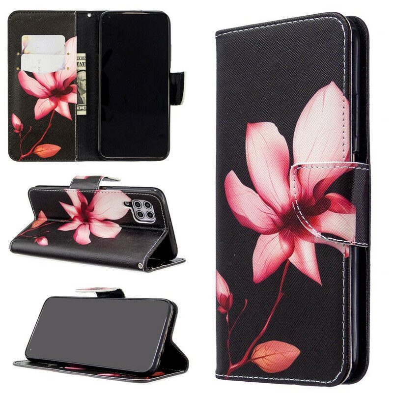 Custodia in pelle Huawei P40 Lite Fiore Rosa