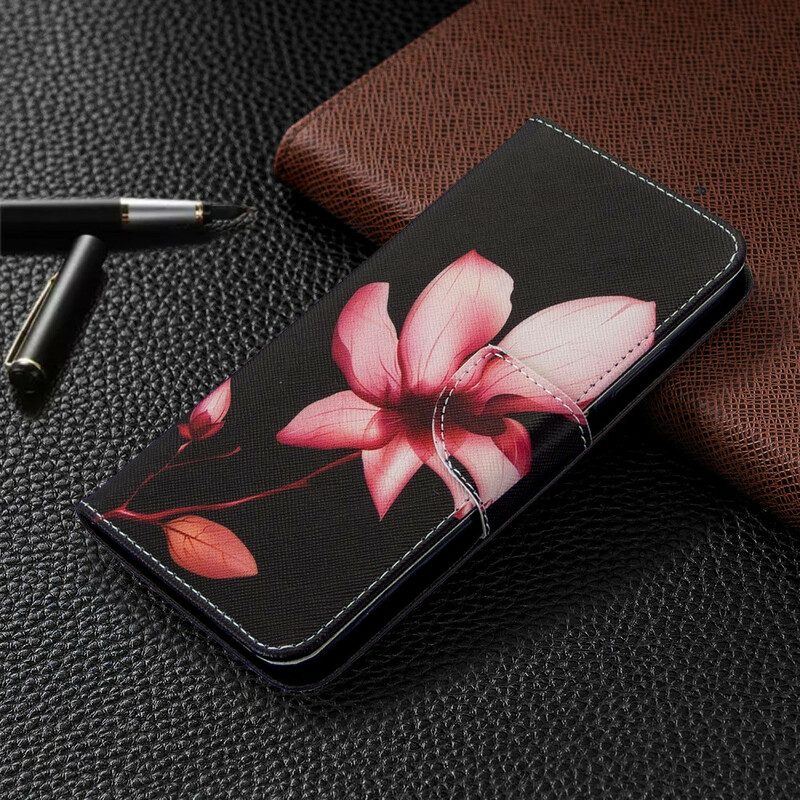 Custodia in pelle Huawei P40 Lite Fiore Rosa