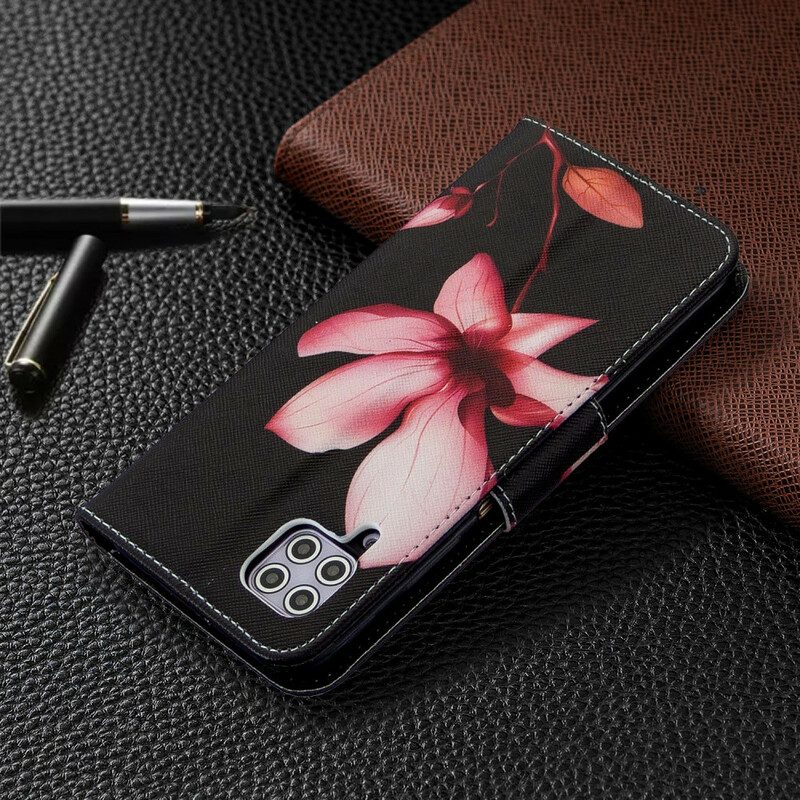 Custodia in pelle Huawei P40 Lite Fiore Rosa