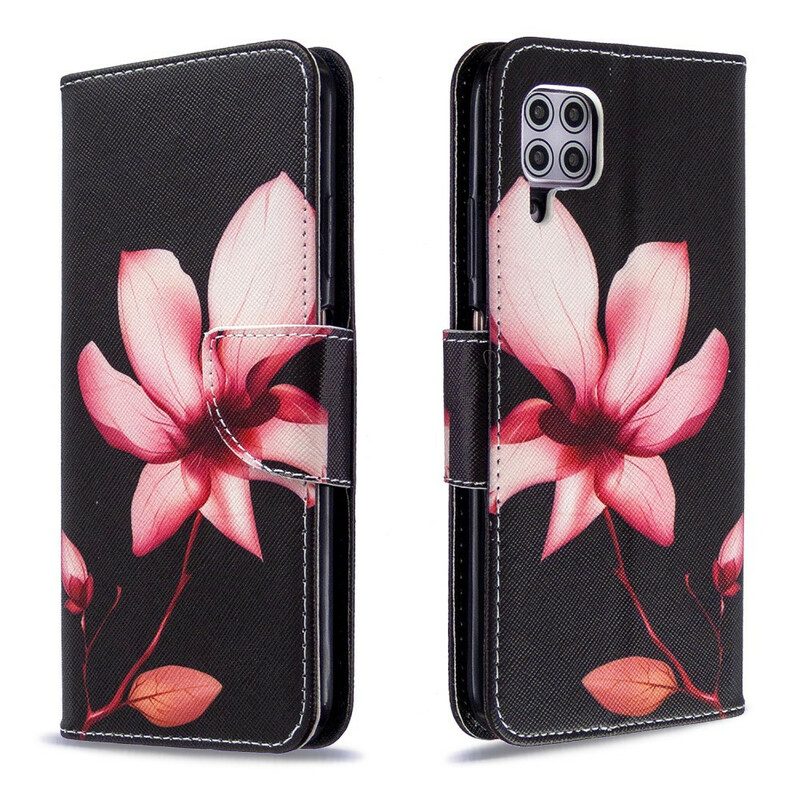 Custodia in pelle Huawei P40 Lite Fiore Rosa