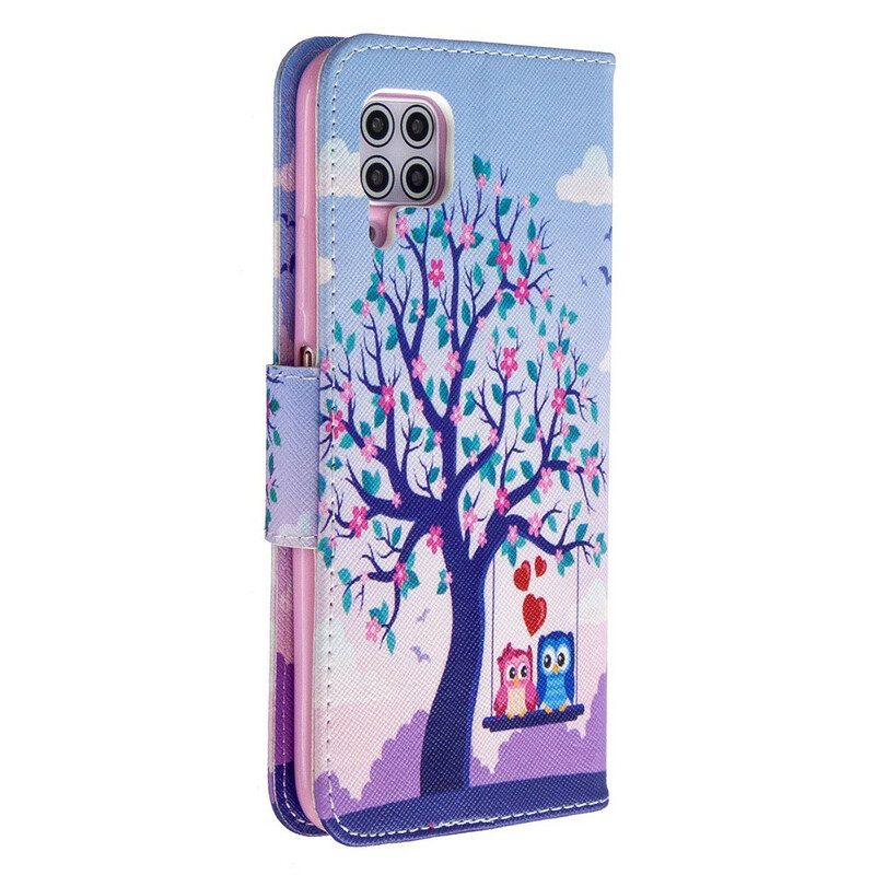 Custodia in pelle Huawei P40 Lite Gufi Sull'altalena