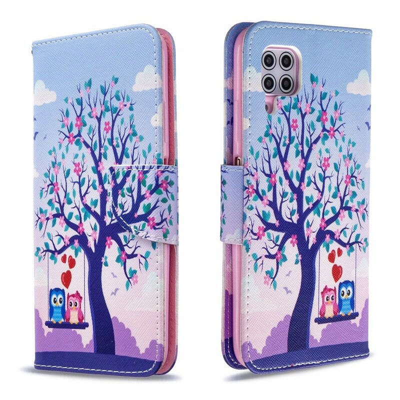 Custodia in pelle Huawei P40 Lite Gufi Sull'altalena