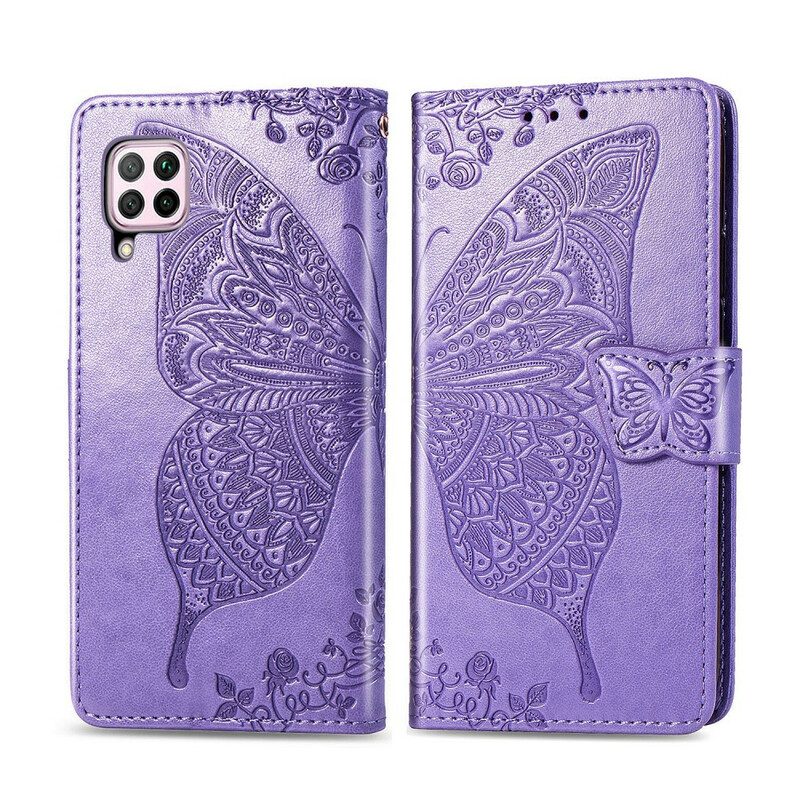 Custodia in pelle Huawei P40 Lite Mezze Farfalle