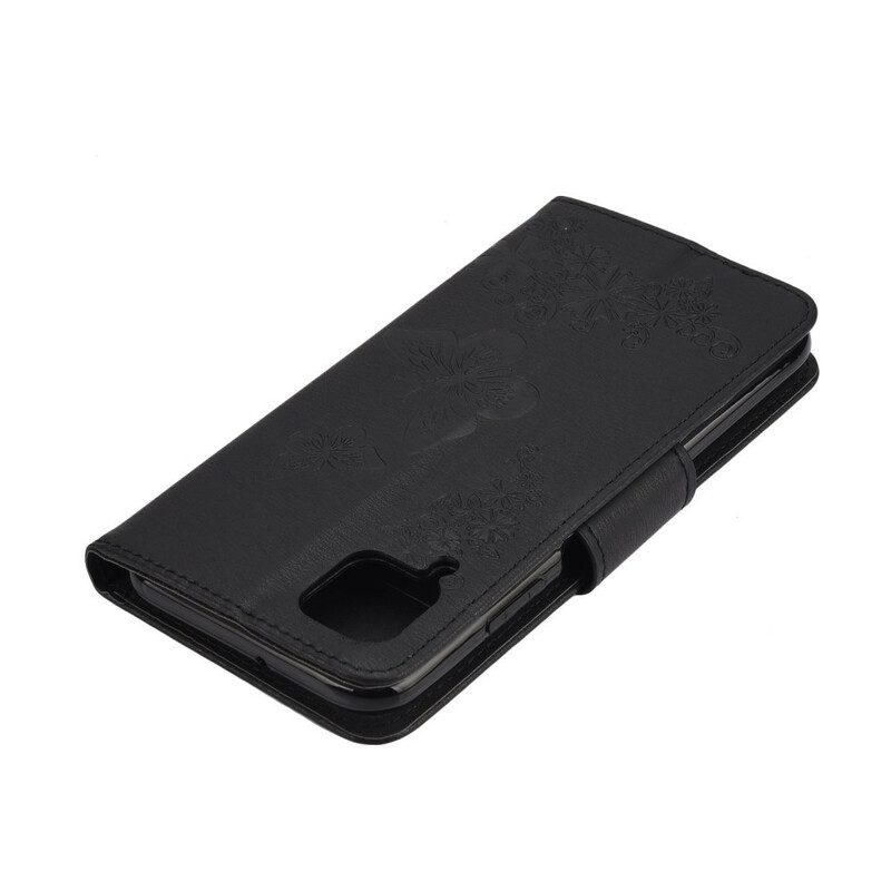 Custodia in pelle Huawei P40 Lite Solo Farfalle Con Cordino